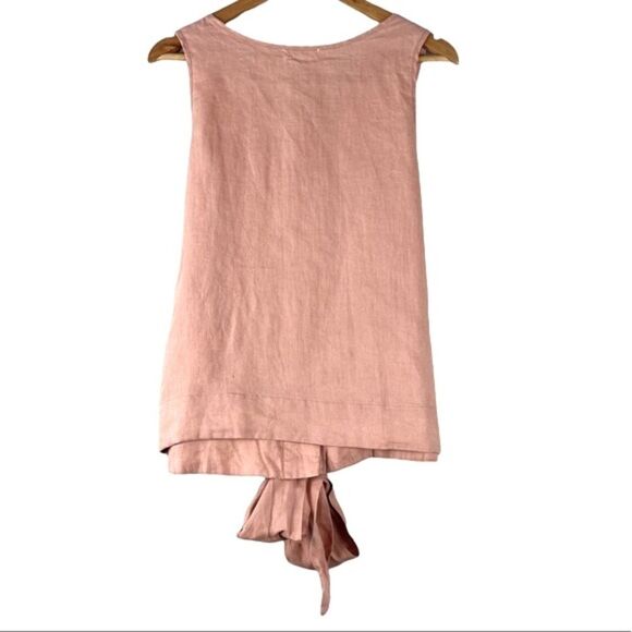 Mod Ref Salmon Peach Linen Front Tie Sleeveless Top Size L - Picture 3 of 10